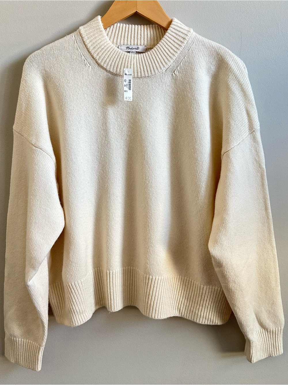 NWT Madewell SoftWool Boxy Crewneck Sweater Wool Cashmere Blend Cream